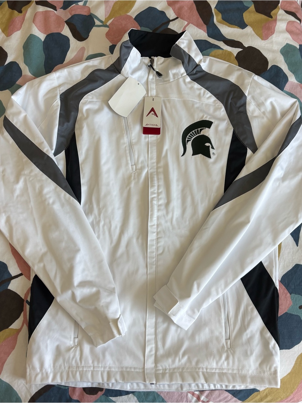 Antigua White and Gray Michigan State Spartans Windbreaker Jacket